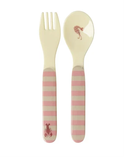 Rice Kids - Babyske og gaffel - Koral - Ocean Print